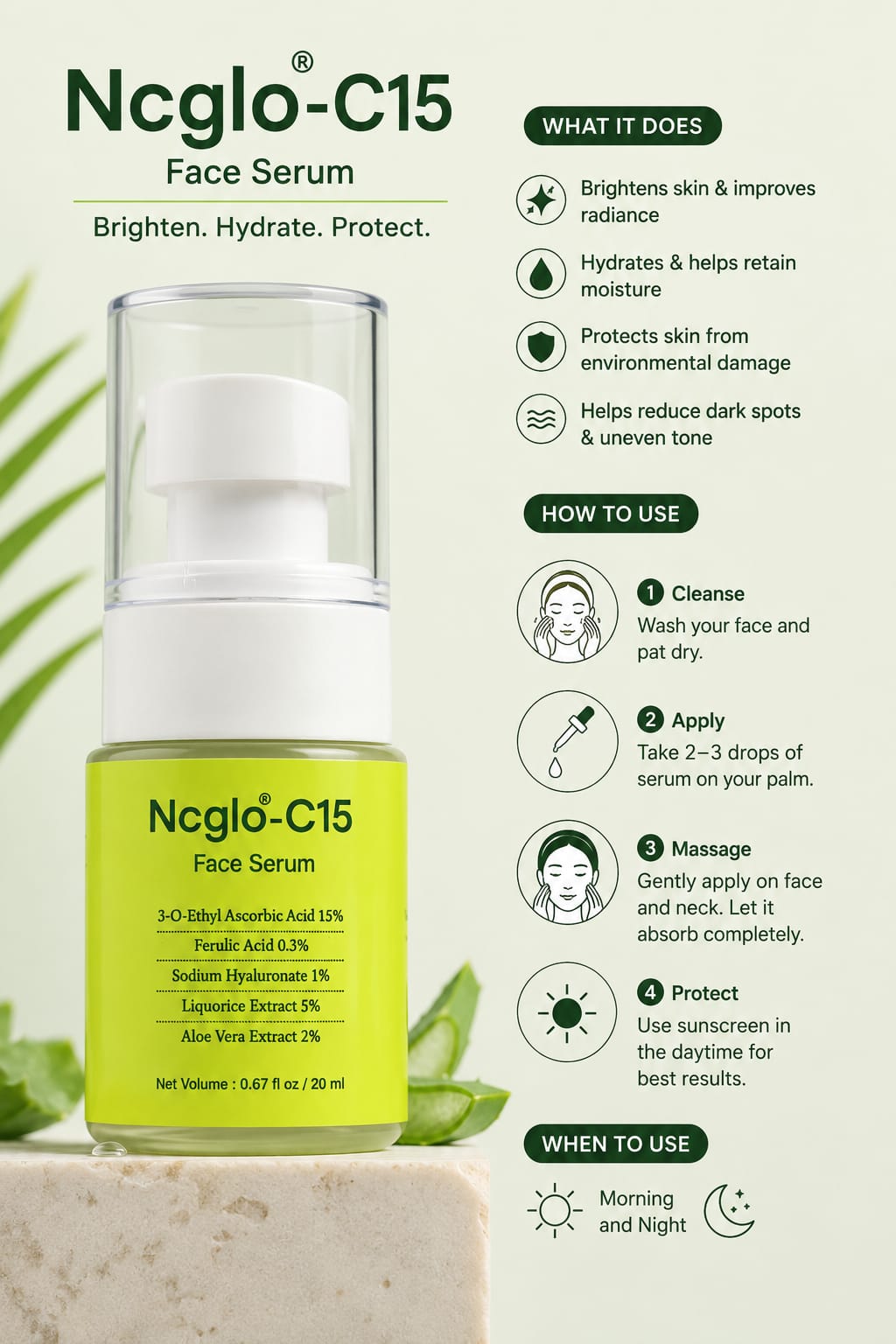 NCGLO-C15 FACE SERUM 20ML
